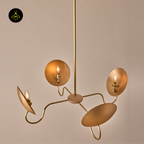 Wood & Brass Chandelier – Hand-Spun Bronze Reflectors | Chandelier Light for Dining & Living Spaces | Jagmag Lights