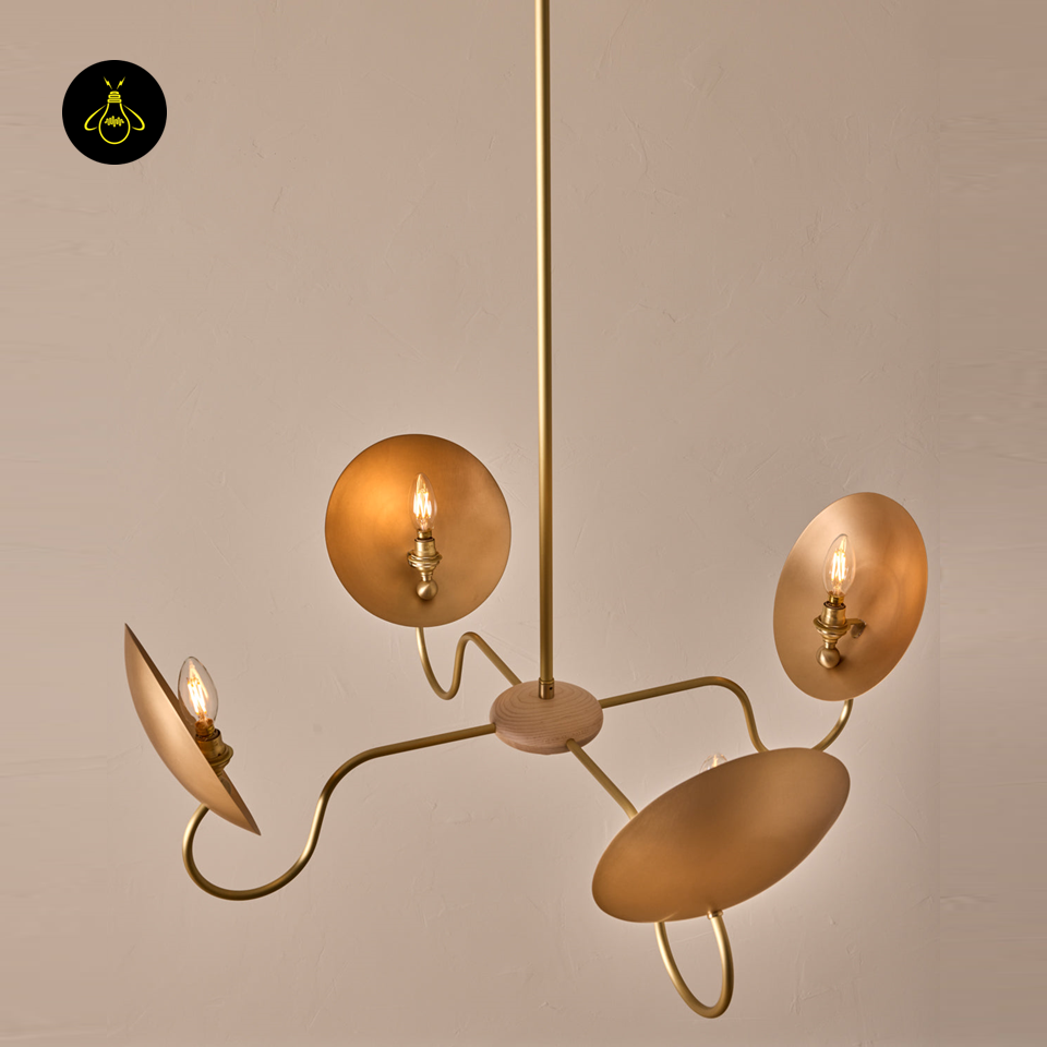 Wood & Brass Chandelier – Hand-Spun Bronze Reflectors | Chandelier Light for Dining & Living Spaces | Jagmag Lights