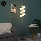 Gilded Stainless Steel Floor Lamp – Spherical Glass Globes | Modern Floor Lamp for Living Room & Bedroom | Jagmag Lights