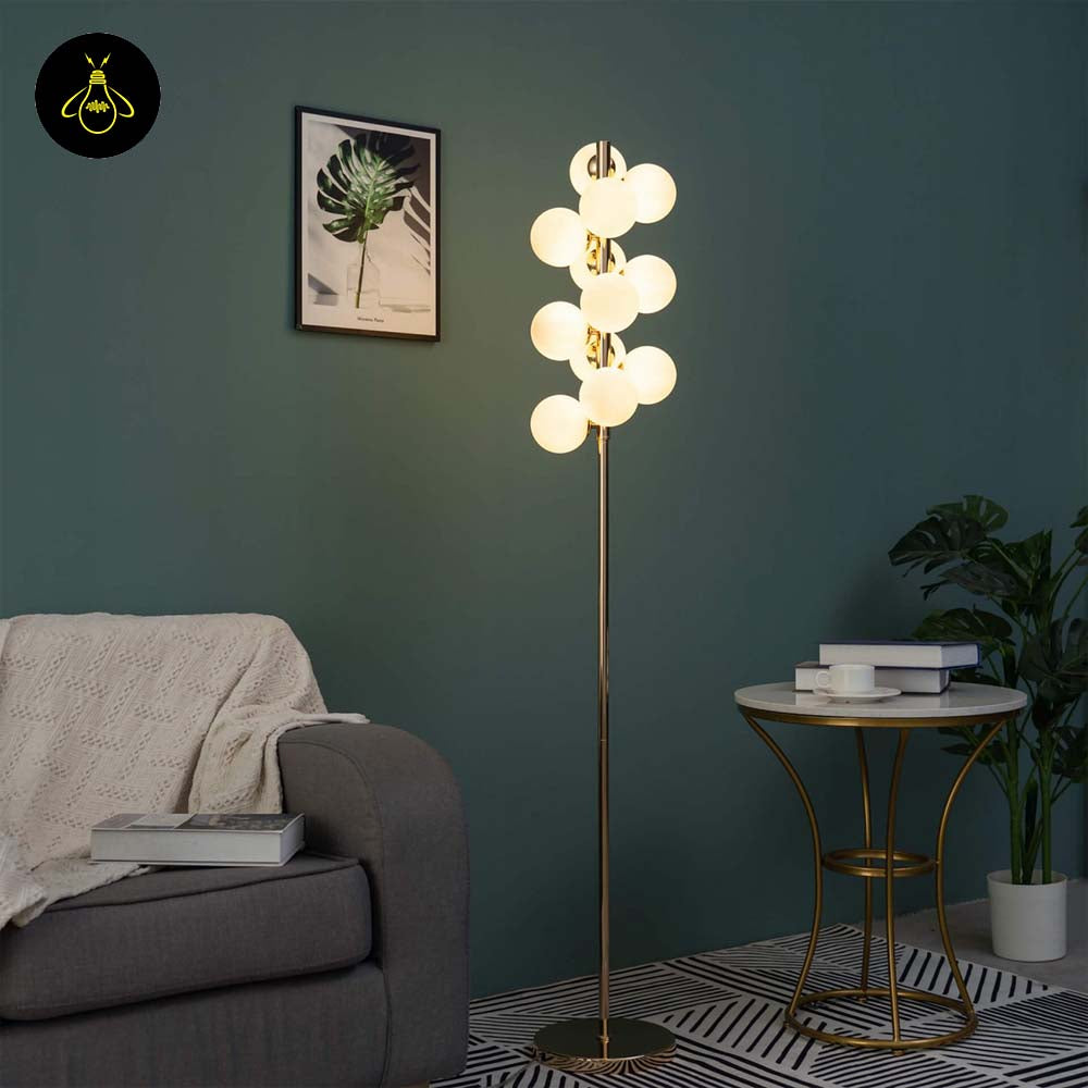 Gilded Stainless Steel Floor Lamp – Spherical Glass Globes | Modern Floor Lamp for Living Room & Bedroom | Jagmag Lights