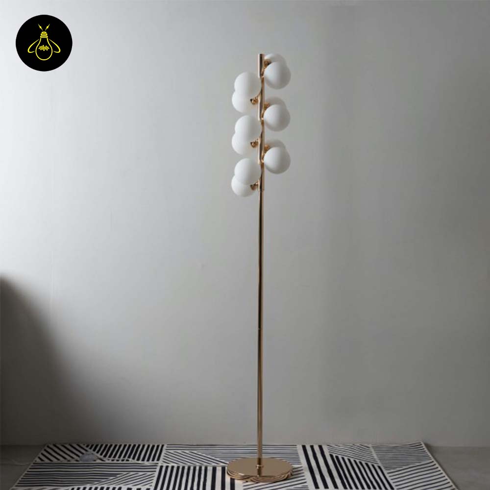 Gilded Stainless Steel Floor Lamp – Spherical Glass Globes | Modern Floor Lamp for Living Room & Bedroom | Jagmag Lights