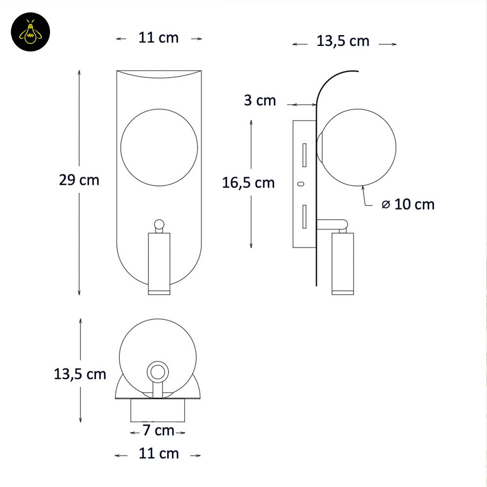 Elegant Gold Metal Wall Lamp – Glass Globe Opal Finish | Wall Light for Bedrooms, Living Rooms, Hotels | Jagmag Lights