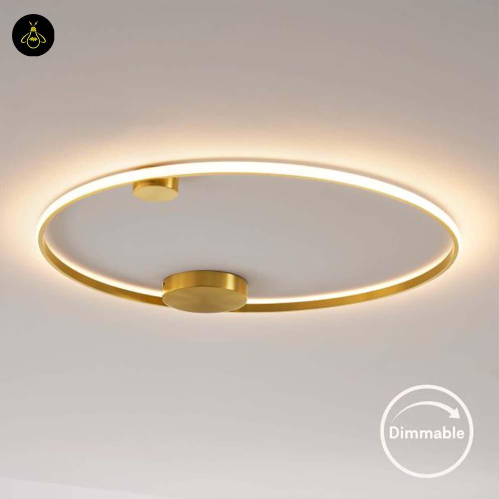 Brass Finish Metal LED Ceiling/Wall Light – Ultra-Minimalist Circle | Dimmable Lighting for Living, Dining & Bedroom | Jagmag Lights