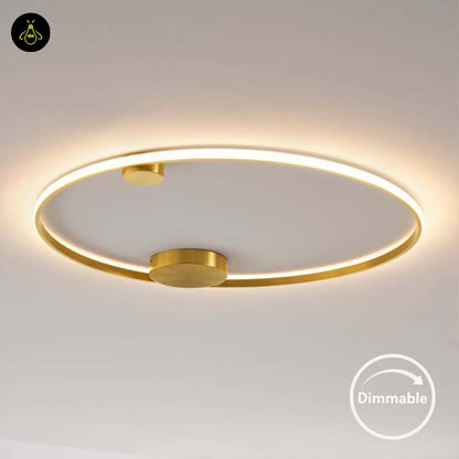 Brass Finish Metal LED Ceiling/Wall Light – Ultra-Minimalist Circle | Dimmable Lighting for Living, Dining & Bedroom | Jagmag Lights