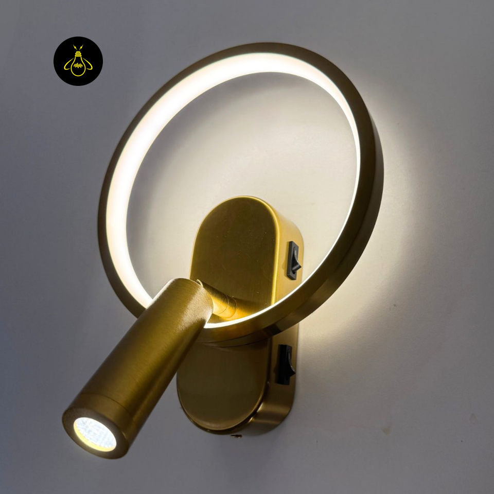 LED Circle Wall Light – Gold & Black Reading Light | Wall Light for Bedroom & Study | Jagmag Lights