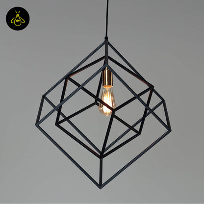 Stainless Steel Metal Pendant Light – Black Cage Design | Metal Pendant Light for Living Room, Dining Room | Jagmag Lights