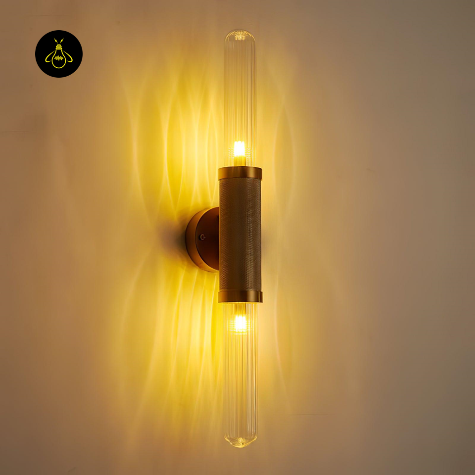 Jagmag Gold Wall Sconce with Clear Cylindrical Glass Shade, 29.9" Height, Modern Indoor Light