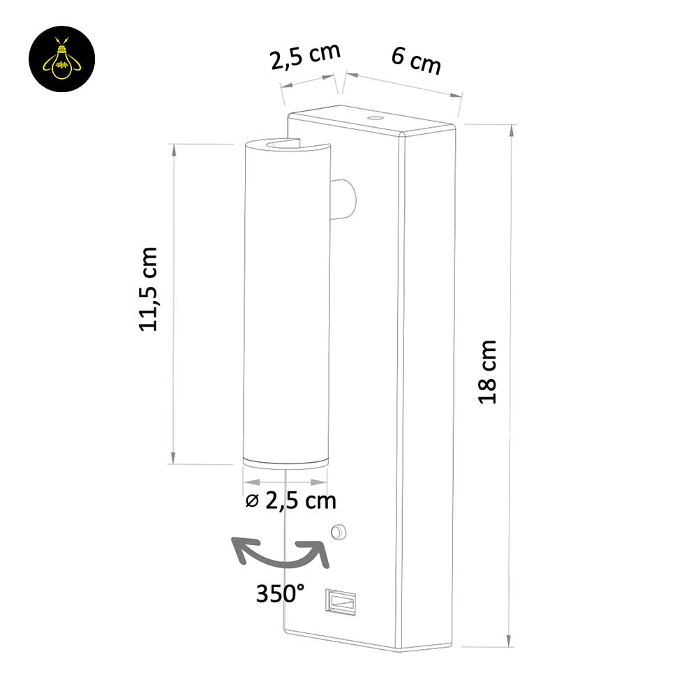 Stainless Steel LED Wall Light – Matte White USB Reading | White LED Wall Light for Bedrooms | Jagmag Lights