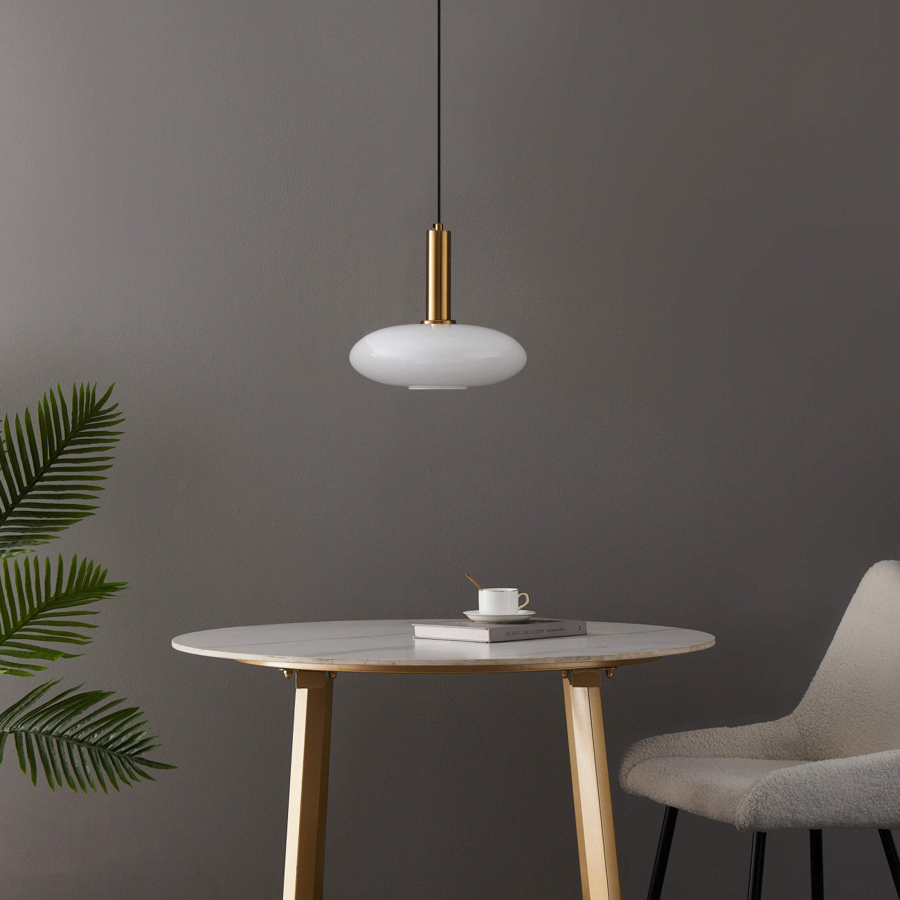 Brass + Opaline Glass Pendant Light – Modern Round Design | Pendant Lighting for Living Room, Bedroom | Jagmag Lights