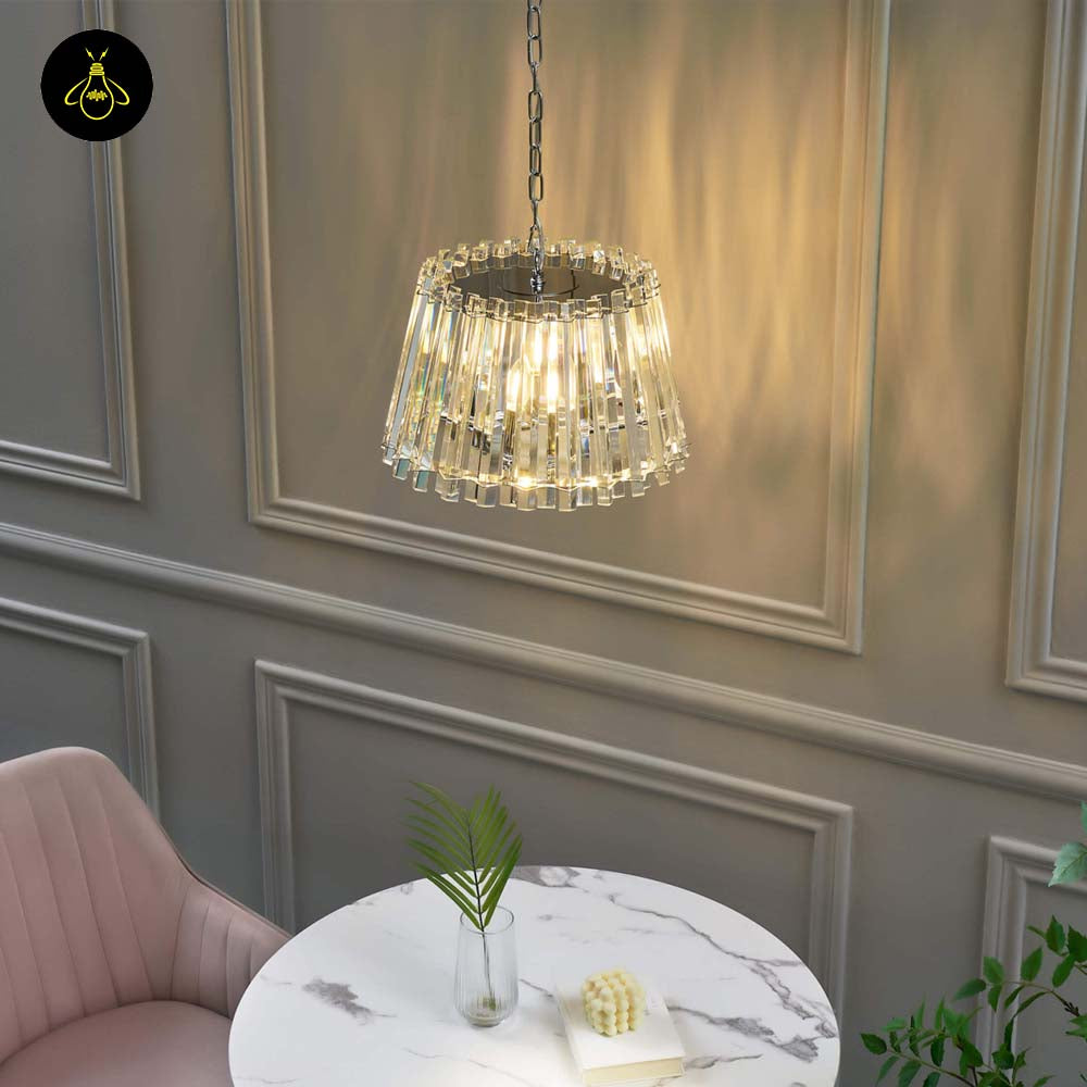 Crystal Glass Pendant Light – Trapezoid Design With Silver Finish | Elegant Hanging Light for Living Room, Dining, Bedroom | Jagmag Lights