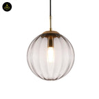Glass Suspension Ball Pendant – Ribbed Smoked Finish | Decorative Pendant for Living & Dining Rooms | Jagmag Lights