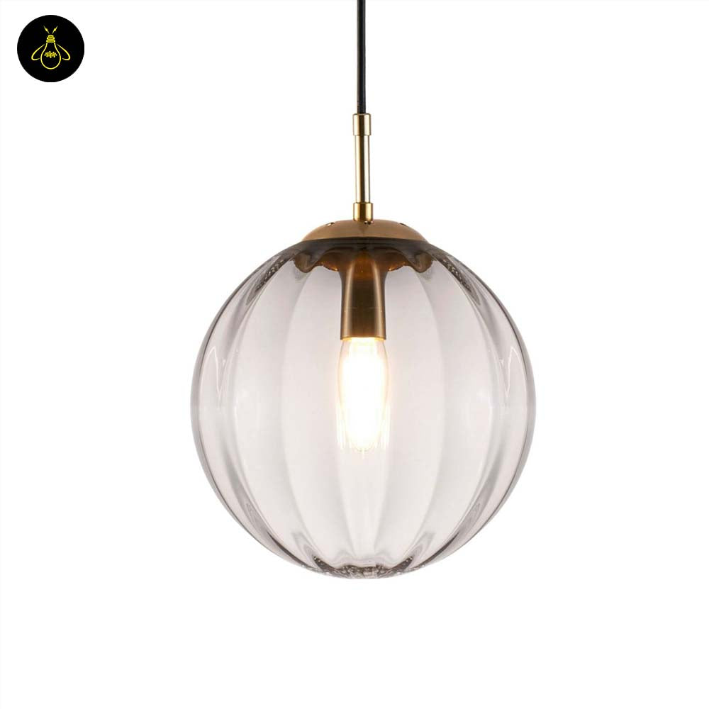 Glass Suspension Ball Pendant – Ribbed Smoked Finish | Decorative Pendant for Living & Dining Rooms | Jagmag Lights
