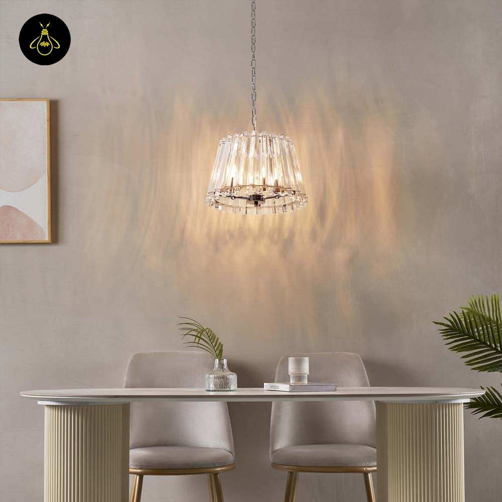 Crystal Glass Pendant Light – Trapezoid Design With Silver Finish | Elegant Hanging Light for Living Room, Dining, Bedroom | Jagmag Lights