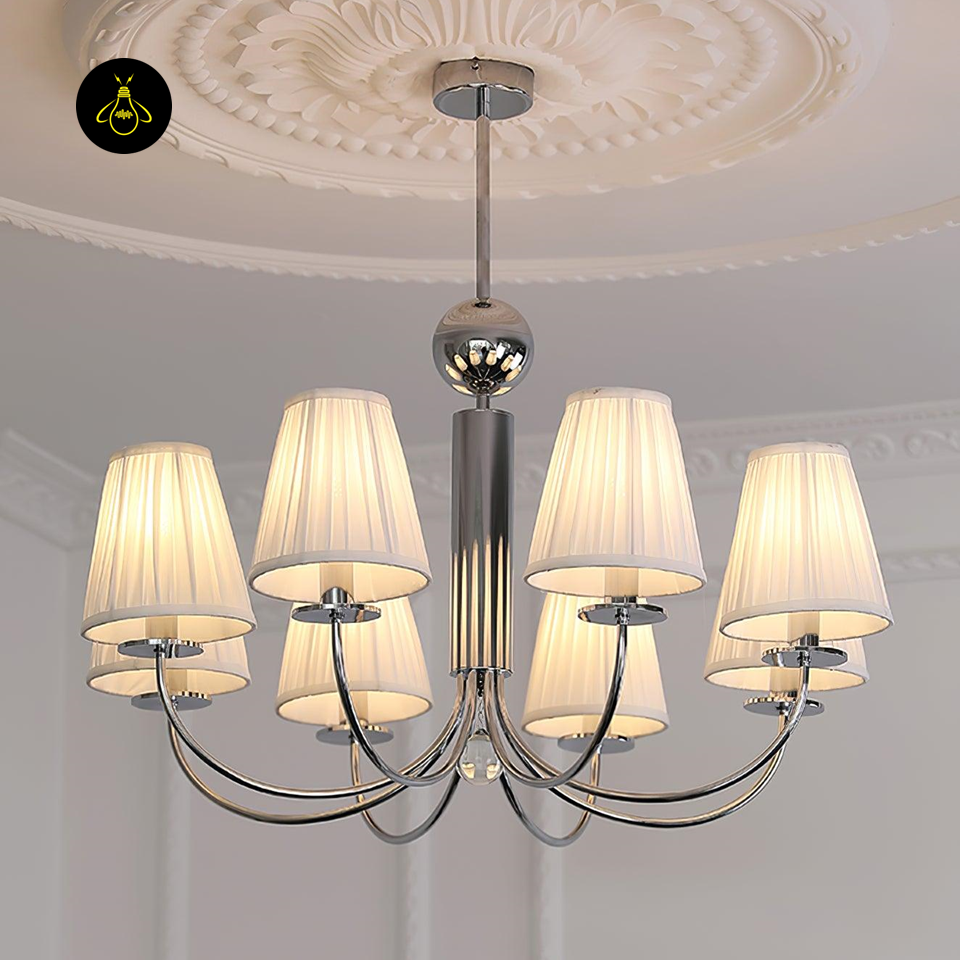 Elegant Cloth Chandelier with White Pleated Shades | Jagmag Lights