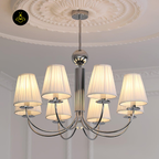 Elegant Cloth Chandelier with White Pleated Shades | Jagmag Lights