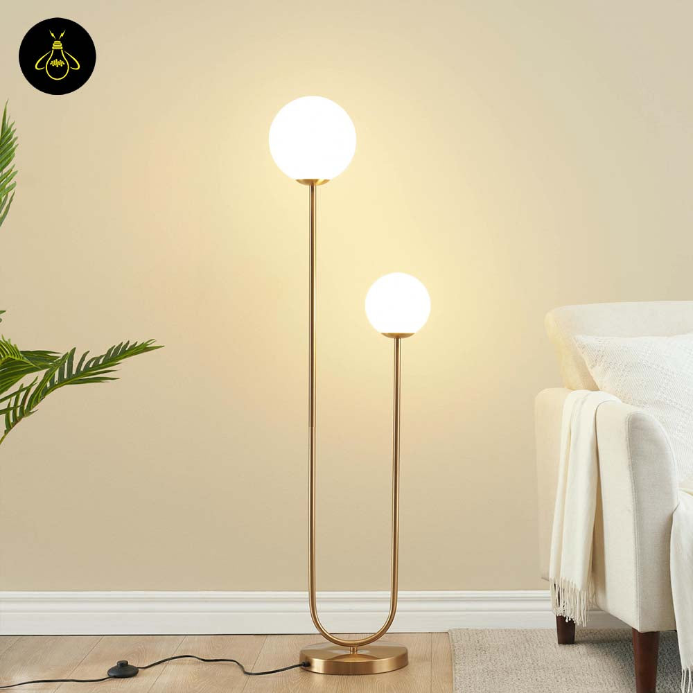 Stainless Steel Floor Lamp – Dual Globe Minimalist | Floor Lamp for Living Room, Bedroom | Jagmag Lights
