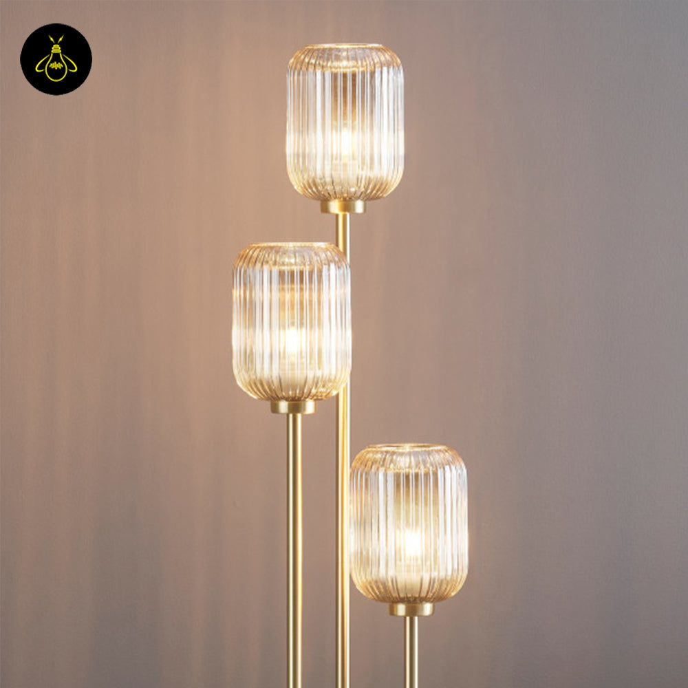 Stainless Steel Floor Lamp – Triple Amber Glass Design | Floor Lamp for Living Room, Bedroom | Jagmag Lights