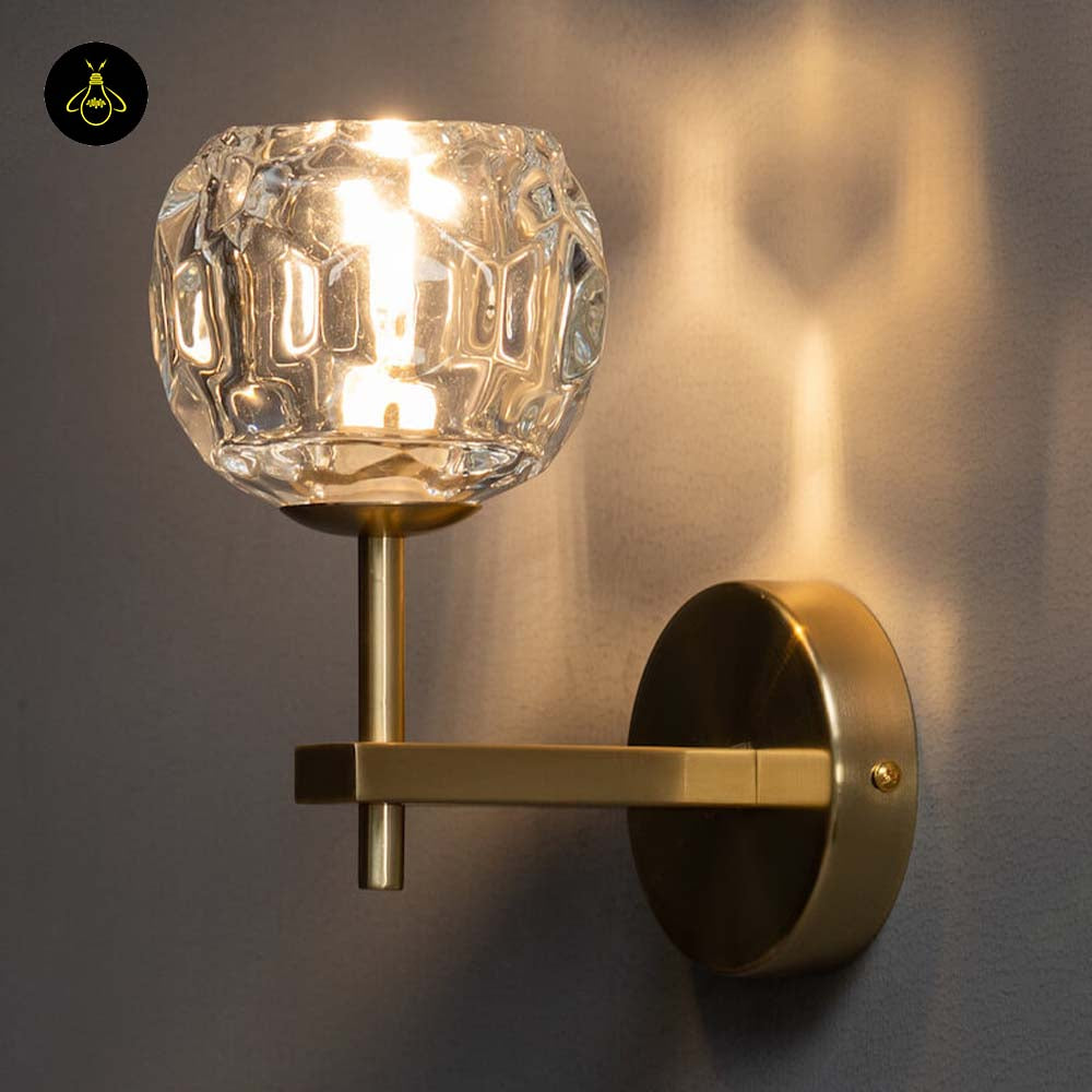 Gold Metal & Glass Wall Lamp – Geometric Clear Finish | Decorative Lighting for Living Room, Bedroom, Hallway | Jagmag Lights