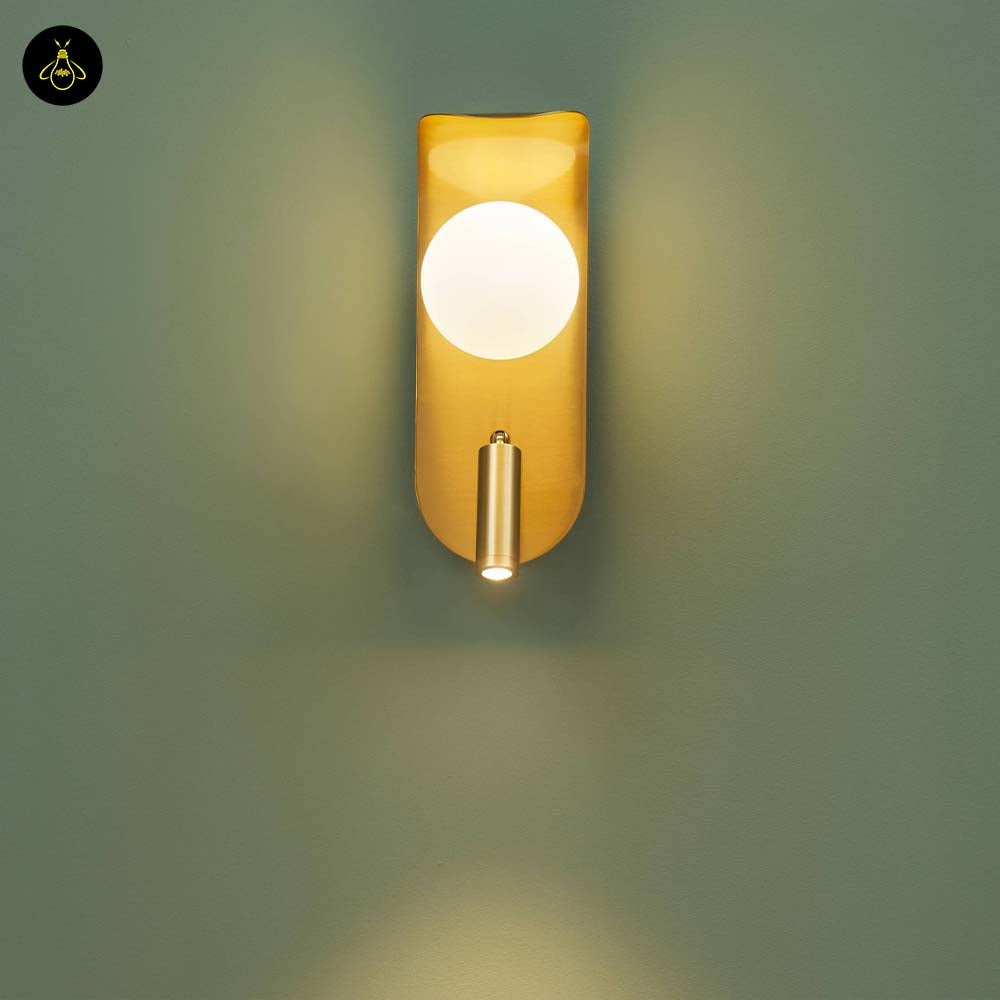 Elegant Gold Metal Wall Lamp – Glass Globe Opal Finish | Wall Light for Bedrooms, Living Rooms, Hotels | Jagmag Lights