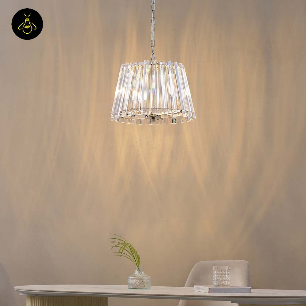 Crystal Glass Pendant Light – Trapezoid Design With Silver Finish | Elegant Hanging Light for Living Room, Dining, Bedroom | Jagmag Lights