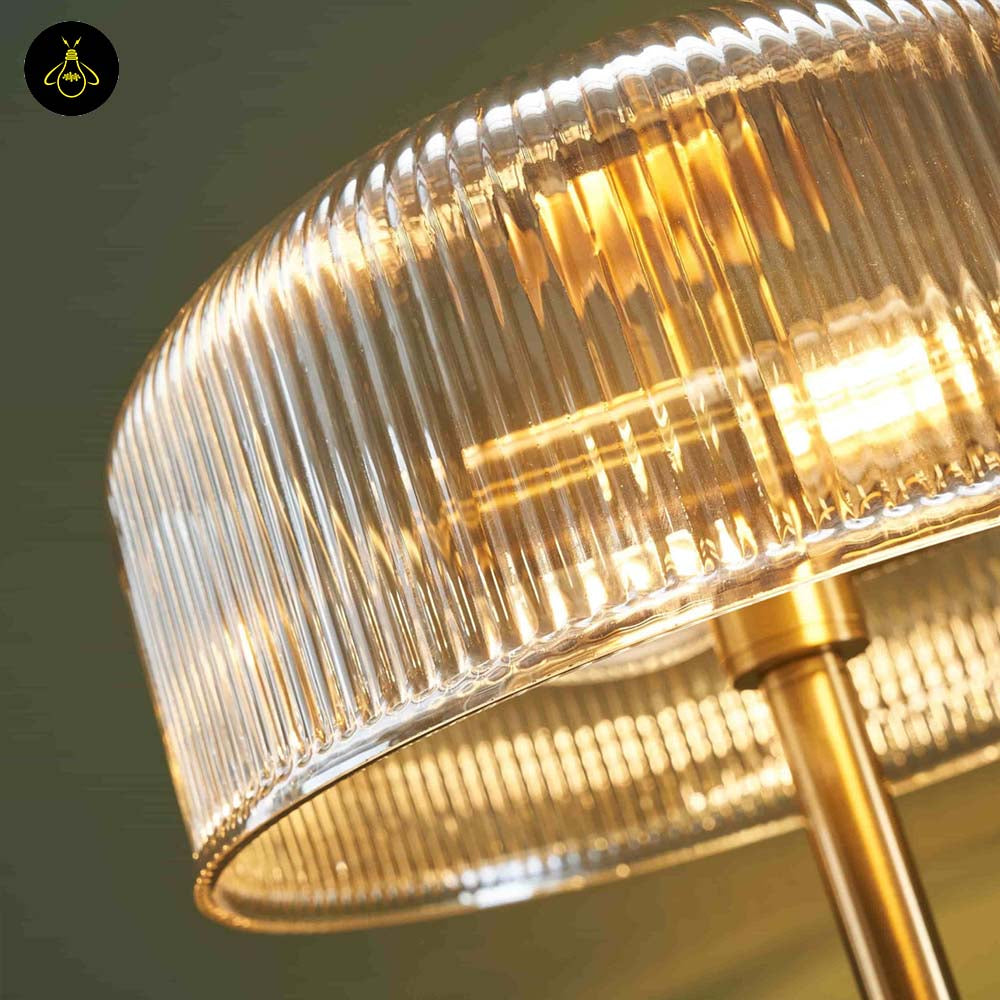 Brass and Ribbed Amber Glass Table Lamp – Vintage Design | Vintage Table Lamp for Living Room, Bedroom | Jagmag Lights