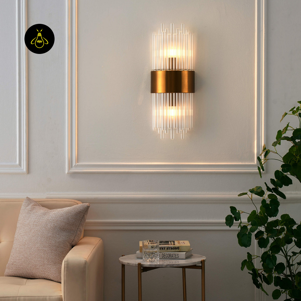 Gold-Plated Art Deco Glass Wall Lamp – Almeria Sconce | crystal glass wall light for Living & Hallway | Jagmag Lights