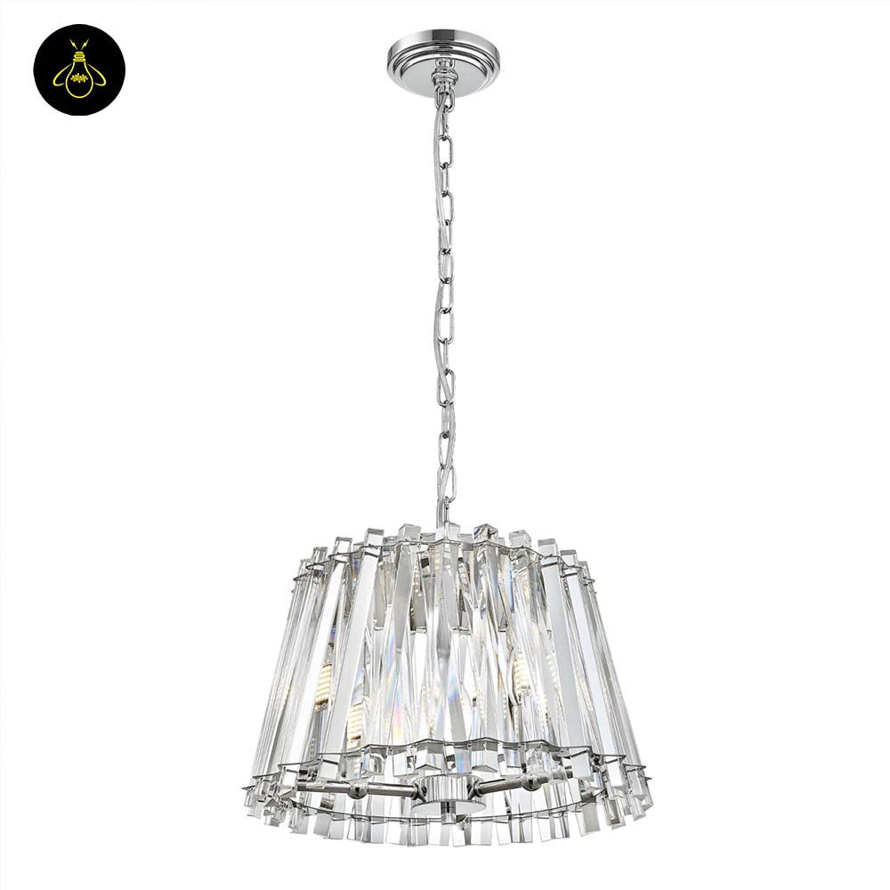 Crystal Glass Pendant Light – Trapezoid Design With Silver Finish | Elegant Hanging Light for Living Room, Dining, Bedroom | Jagmag Lights