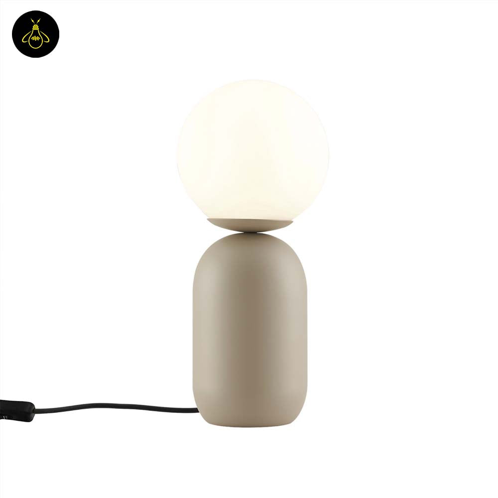Stainless Steel Table Lamp – Taupe & White Globe | LED Table Light for Living/Study | Jagmag Lights