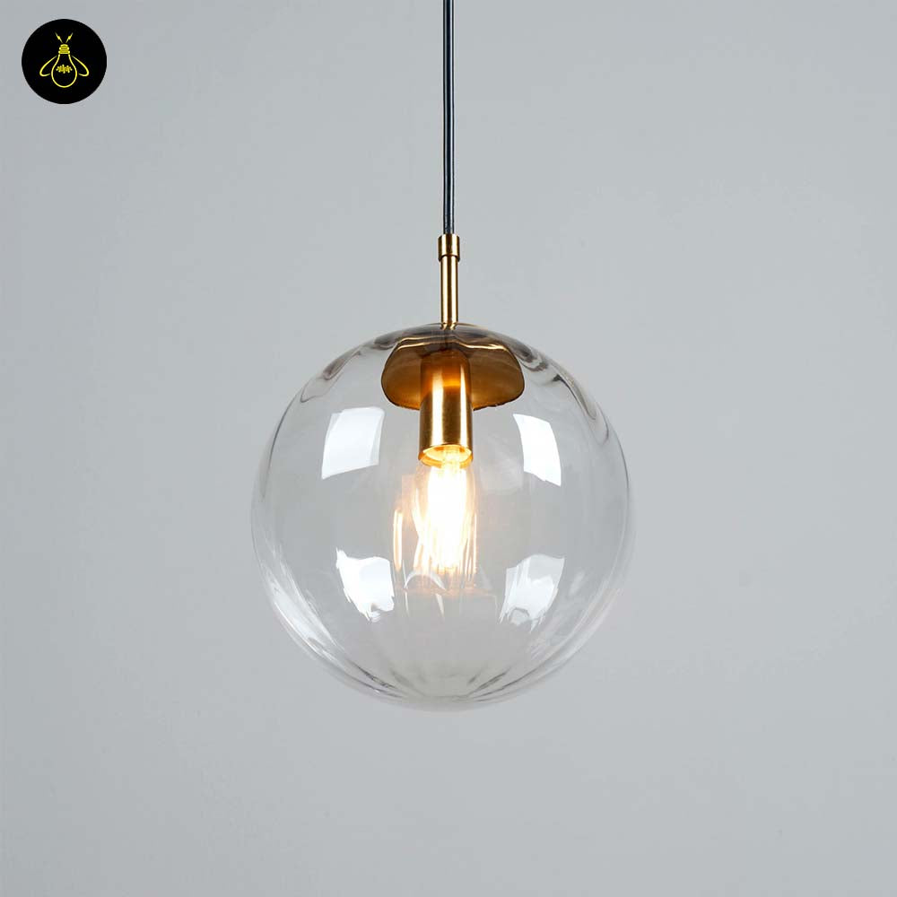 Glass Suspension Ball Pendant – Ribbed Smoked Finish | Decorative Pendant for Living & Dining Rooms | Jagmag Lights