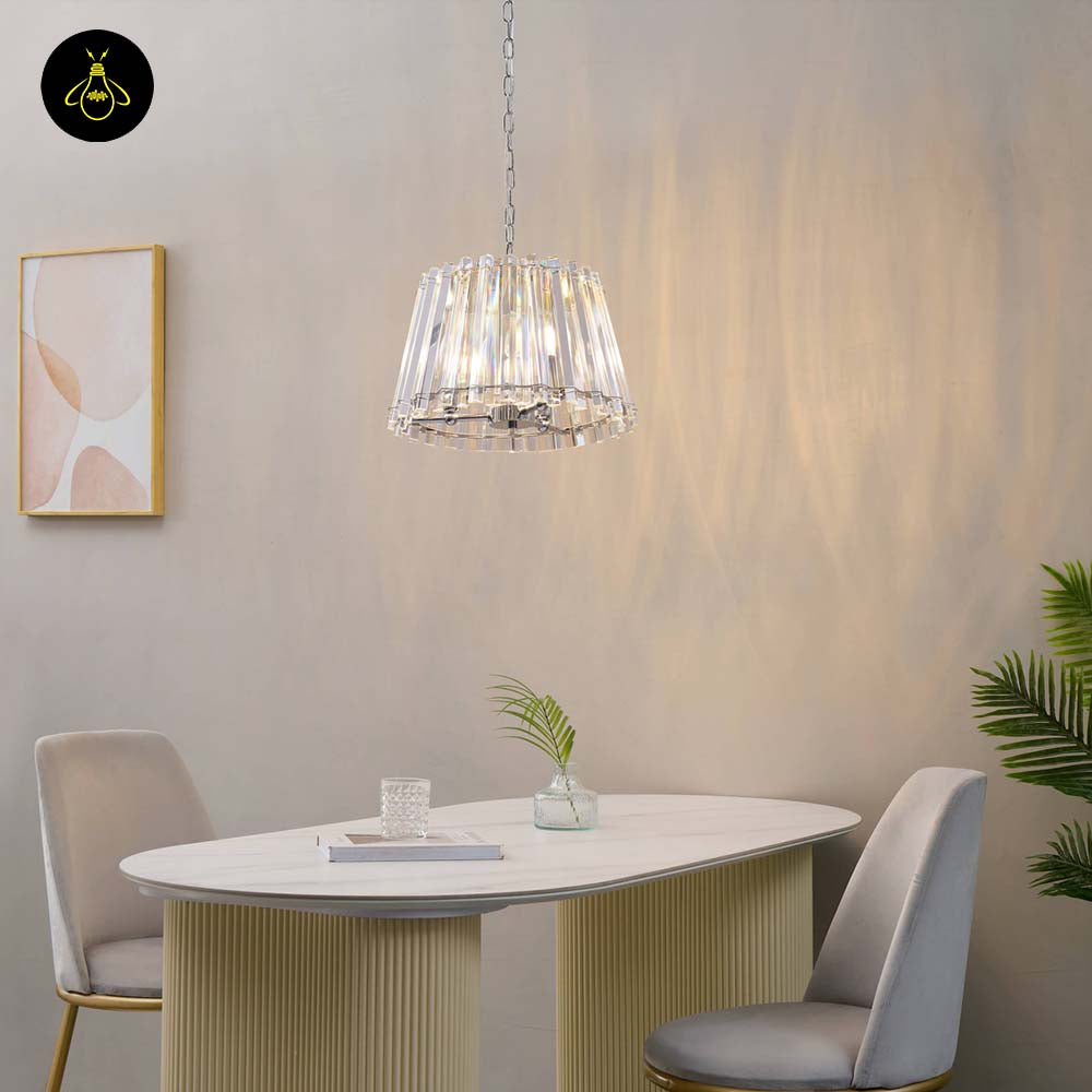 Crystal Glass Pendant Light – Trapezoid Design With Silver Finish | Elegant Hanging Light for Living Room, Dining, Bedroom | Jagmag Lights