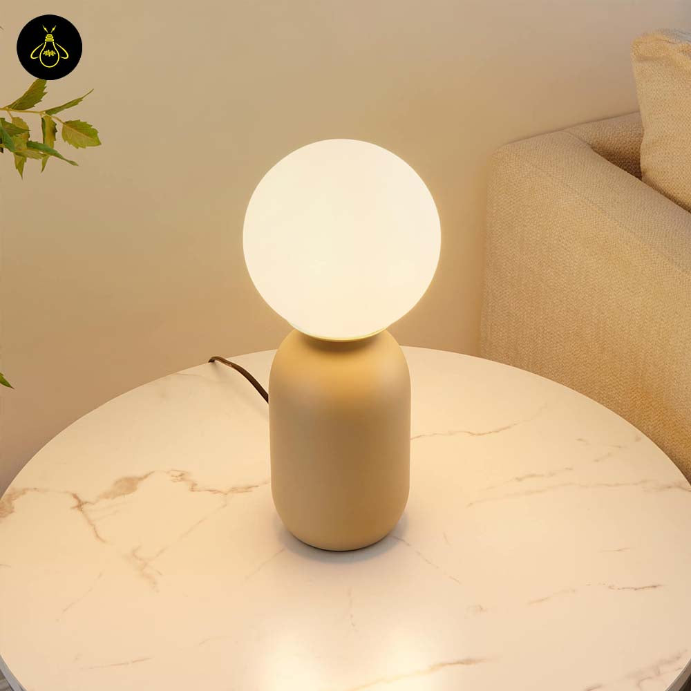 Stainless Steel Table Lamp – Taupe & White Globe | LED Table Light for Living/Study | Jagmag Lights
