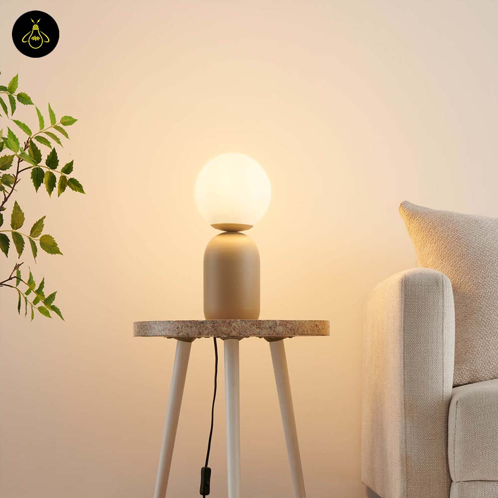 Stainless Steel Table Lamp – Taupe & White Globe | LED Table Light for Living/Study | Jagmag Lights