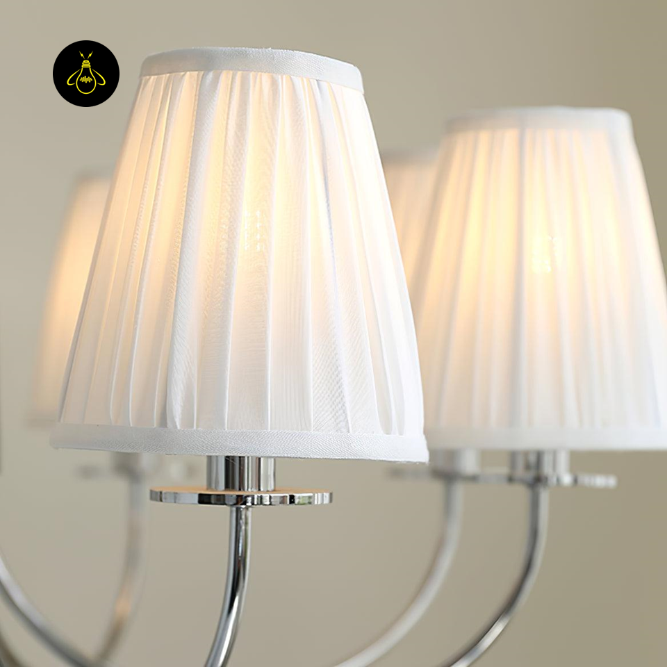 Elegant Cloth Chandelier with White Pleated Shades | Jagmag Lights