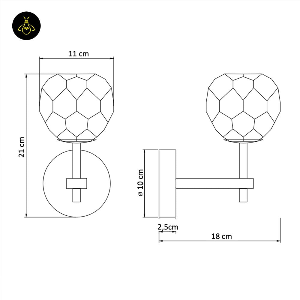 Gold Metal & Glass Wall Lamp – Geometric Clear Finish | Decorative Lighting for Living Room, Bedroom, Hallway | Jagmag Lights