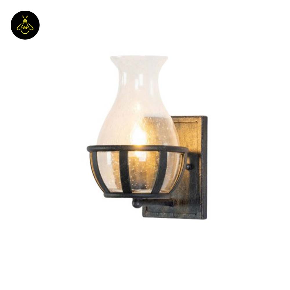 Glass & Metal Wall Light – Black Industrial Vase | Corridor & Living Room Lighting | Jagmag Lights
