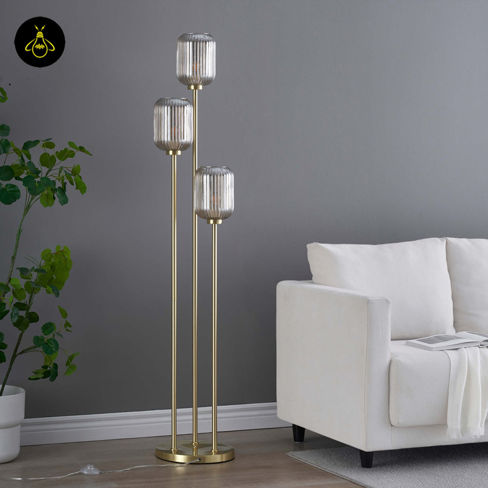 Stainless Steel Floor Lamp – Triple Amber Glass Design | Floor Lamp for Living Room, Bedroom | Jagmag Lights