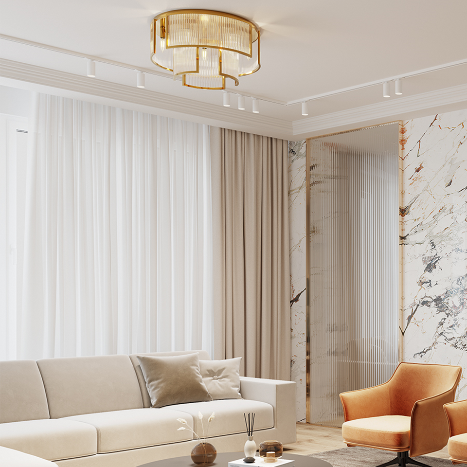 Fluted Glass Chandelier – 9-Light Modern Gold Ceiling Lamp | Jagmag Lights