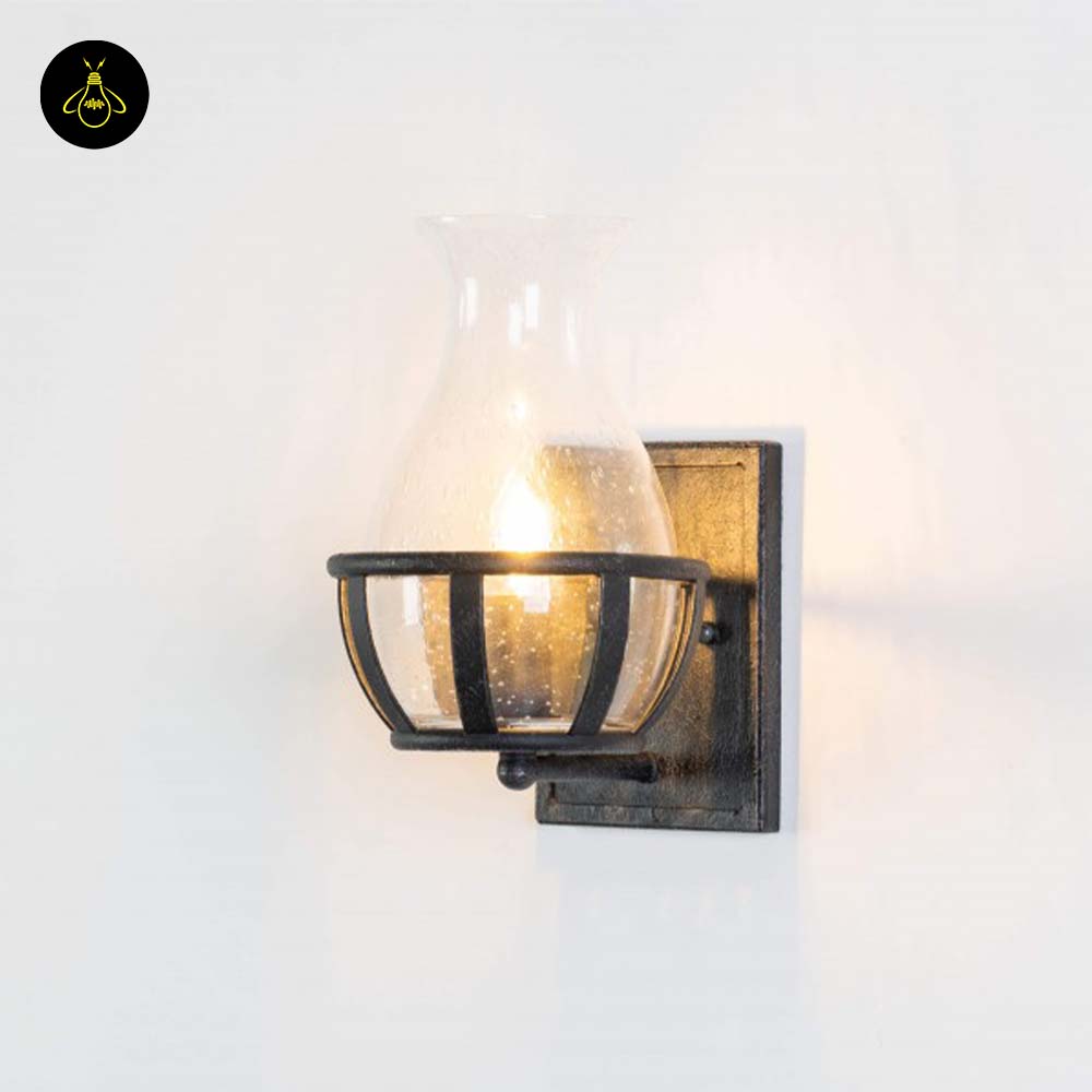 Glass & Metal Wall Light – Black Industrial Vase | Corridor & Living Room Lighting | Jagmag Lights