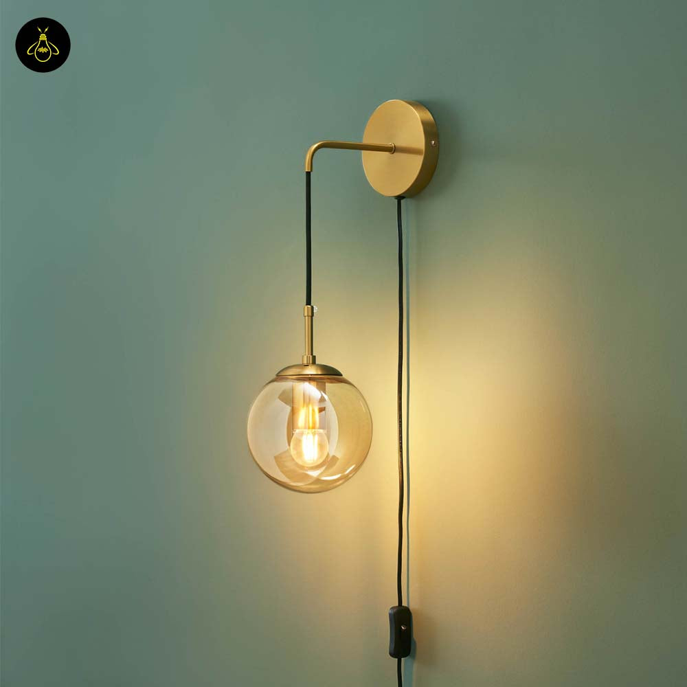 Golden Glass Wall Lamp – Brass Finish | Wall Sconce for Living Room & Bedroom | Jagmag Lights