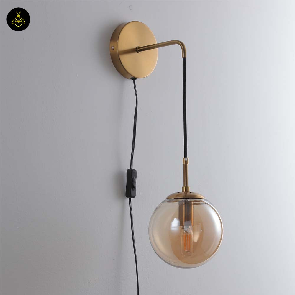 Golden Glass Wall Lamp – Brass Finish | Wall Sconce for Living Room & Bedroom | Jagmag Lights