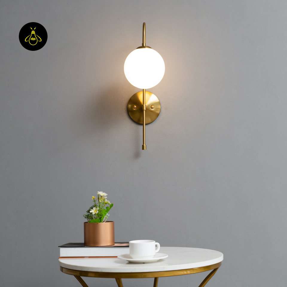 Vintage Gold & White Glass Wall Lamp – Oriol Sconce | Wall Light for Hallway & Living Room | Jagmag Lights