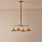 Oak & Leather Wooden Chandelier – Brass Poles & E27 Holder | Wooden Chandelier for Living & Dining | Jagmag Lights