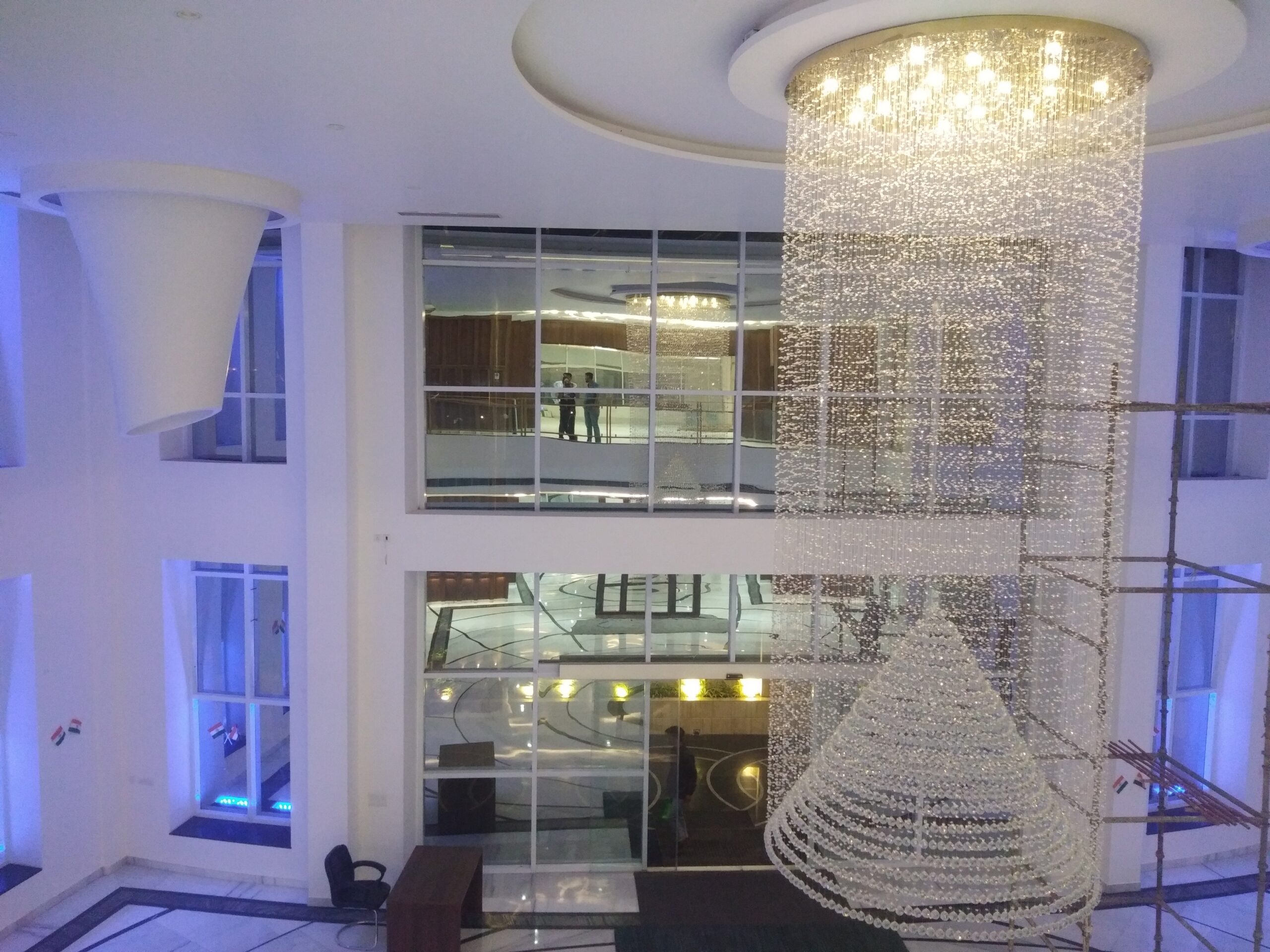 Close detail of the Purvanchal Royal City chandelier showing dense crystal strands