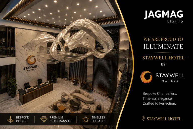 hotel chandelier Kerala - StayWell Radiance lobby ribbon installation
