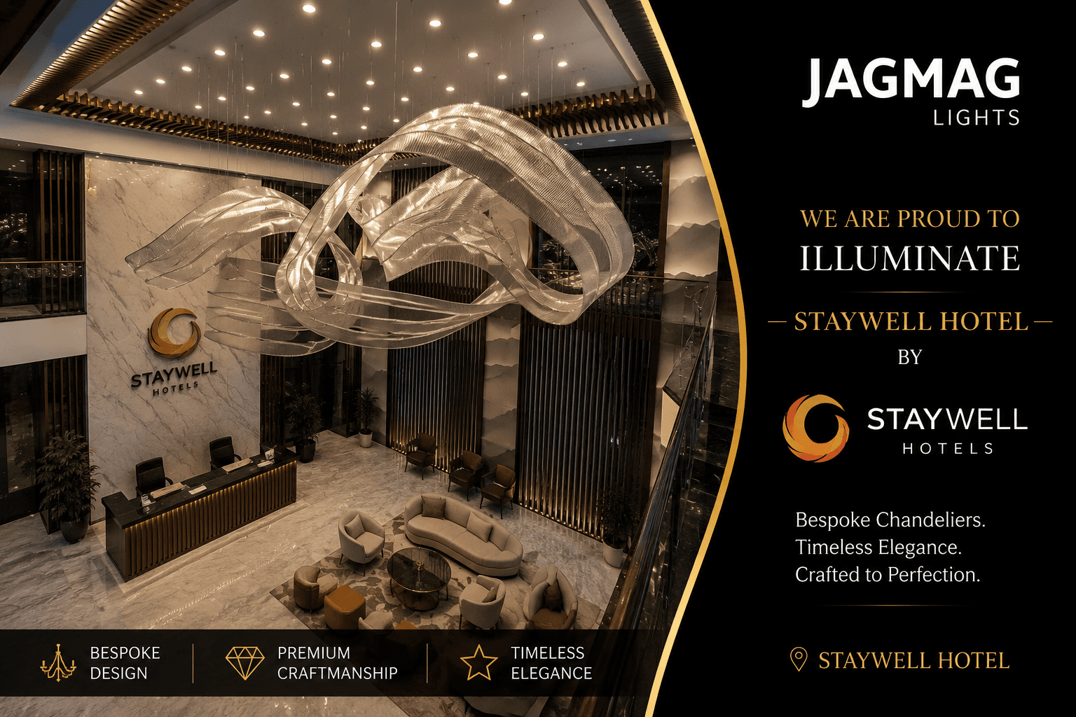 hotel chandelier Kerala - StayWell Radiance lobby ribbon installation