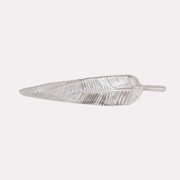 Clear borosilicate Ashok glass leaf chandelier component, full view