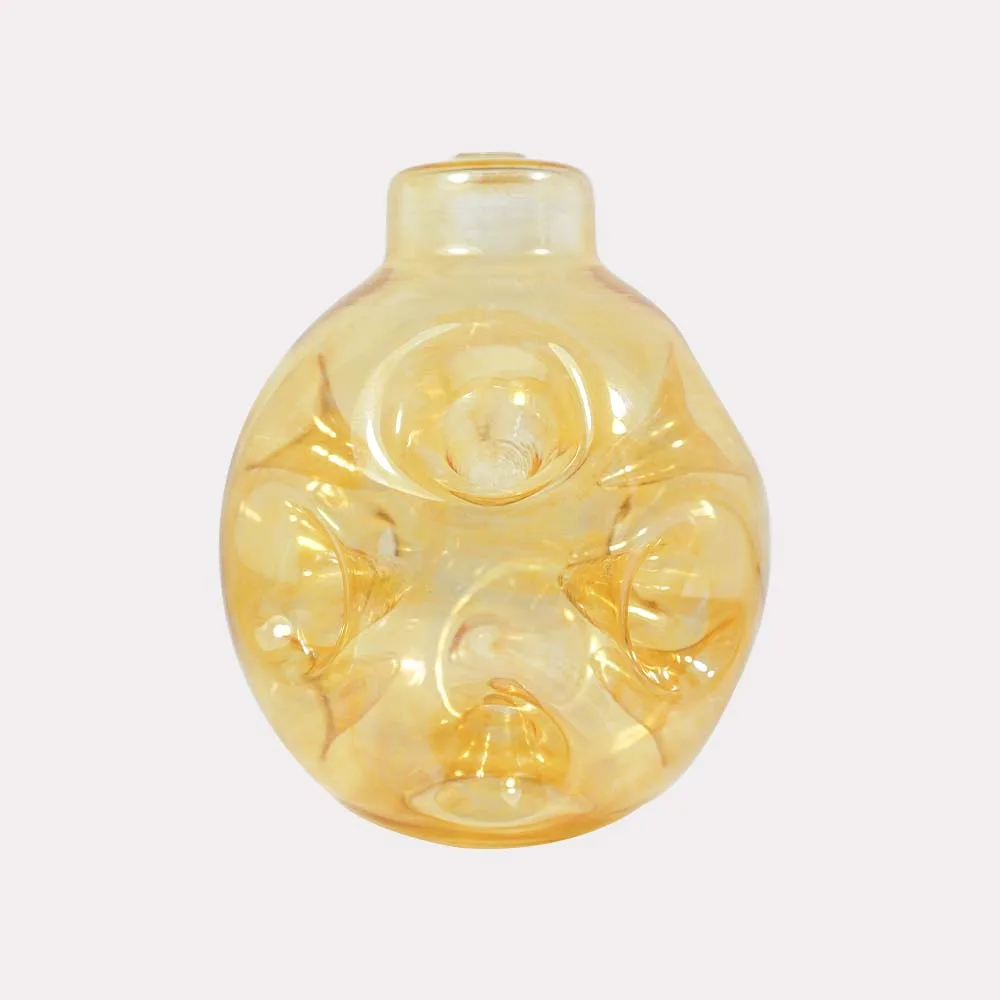 Borosilicate glass ball in gold with spiked optic design, front view chandelier globe component
