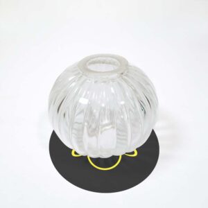 Clear borosilicate glass ball component, close-up detail