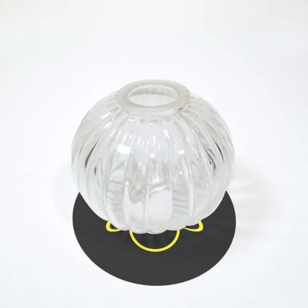 Clear borosilicate glass ball component, close-up detail