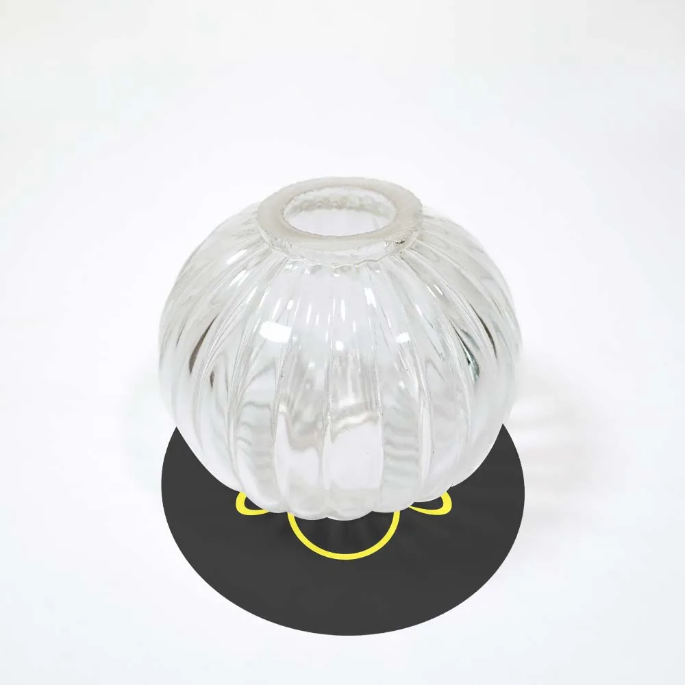 Clear Glass Ball 70mm – Borosilicate Pumpkin Lighting Component 4 Clear borosilicate glass ball component, close-up detail